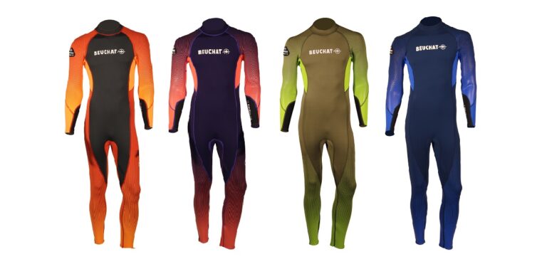 Diver's wetsuits Beuchat, adaptés pour la plongée sous-marine, offrant confort et protection.