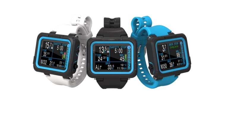 Montres de plongée Shearwater Peregrine, idéales pour les explorations sous-marines sécurisées.
