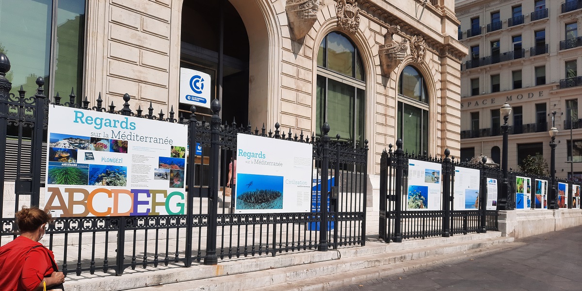 Exposition sur la Méditerranée, explorant la biodiversité marine et la protection des écosystèmes.
