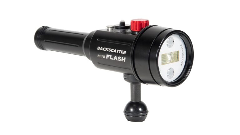 Éclairage sous-marin compact et puissant pour la photographie aquatique, idéal pour les plongeurs.
