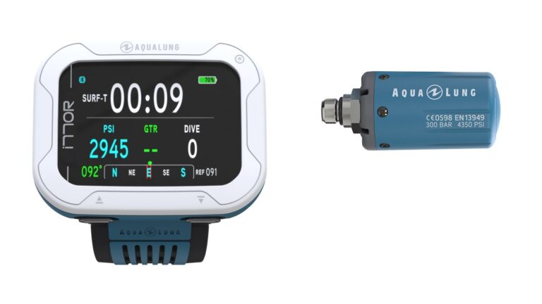Ordinateur de plongée Aqua Lung avec capteur de pression pour explorations sous-marines.