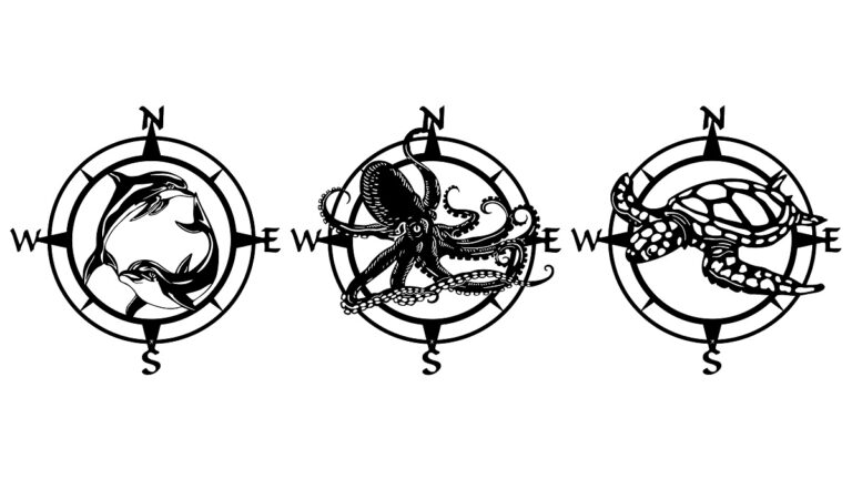 Illustration marine avec dauphins, pieuvre et tortue, symbolisant la beauté des océans.