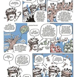 745880-001-C Une bande dessinée humoristique explique le rôle crucial des coraux et des zooxanthelles dans l'écosystème marin.