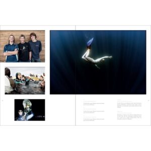 Guilaume NERY – A PLEIN SOUFFLE page inter 1 Un plongeur en apnée descend gracieusement dans les profondeurs marines, illustrant la beauté et la sérénité de l'explorat...