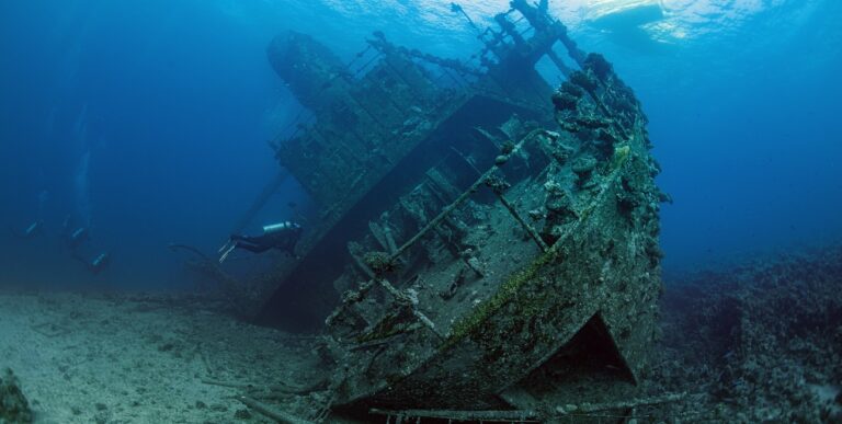 Des plongeurs explorent l'épave captivante d'un navire, offrant un aperçu fascinant de l'histoire maritime sous-marine.
