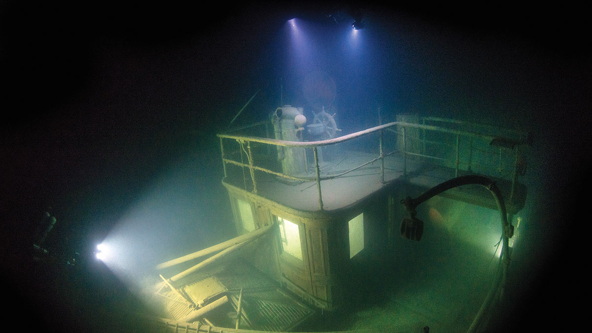 Une épave mystérieuse illuminée par des plongeurs révèle les secrets enfouis des profondeurs marines. #ExplorationSousMarine