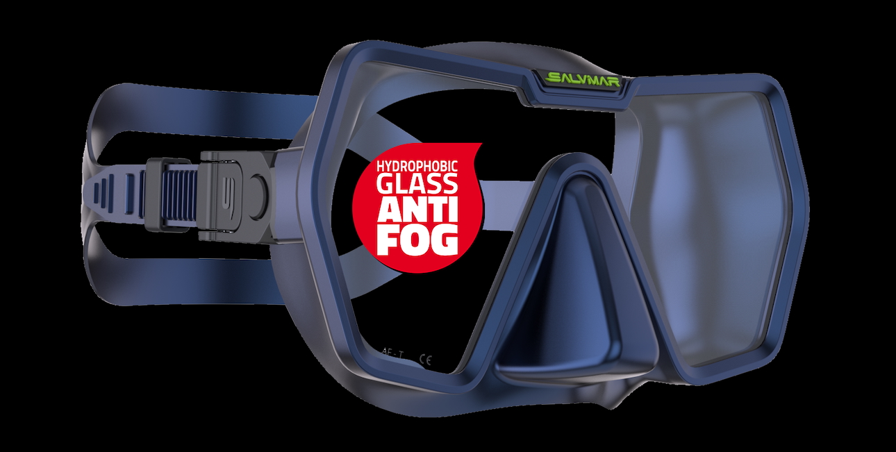Masque de plongée Salvimar avec verre hydrophobe et anti-buée, idéal pour les explorations sous-marines.