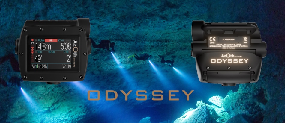 Compteur de plongée Azoth Odyssey offrant des données essentielles pour l'exploration sous-marine.