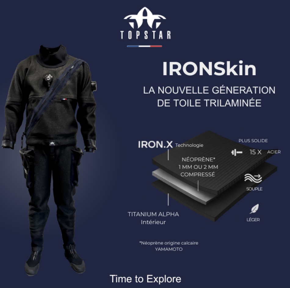 La combinaison IRONSkin de Topstar, conçue en néoprène trilaminé, offre confort et protection pour la plongée.